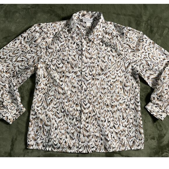 Vtg. DIVERSITY brand Petite SZ 12 mod print long sleeve blouse - Picture 1 of 6